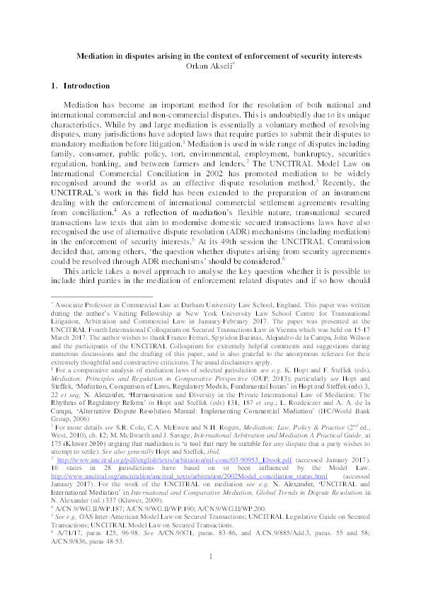 Mediation in disputes arising in the context of enforcement of security interests Thumbnail