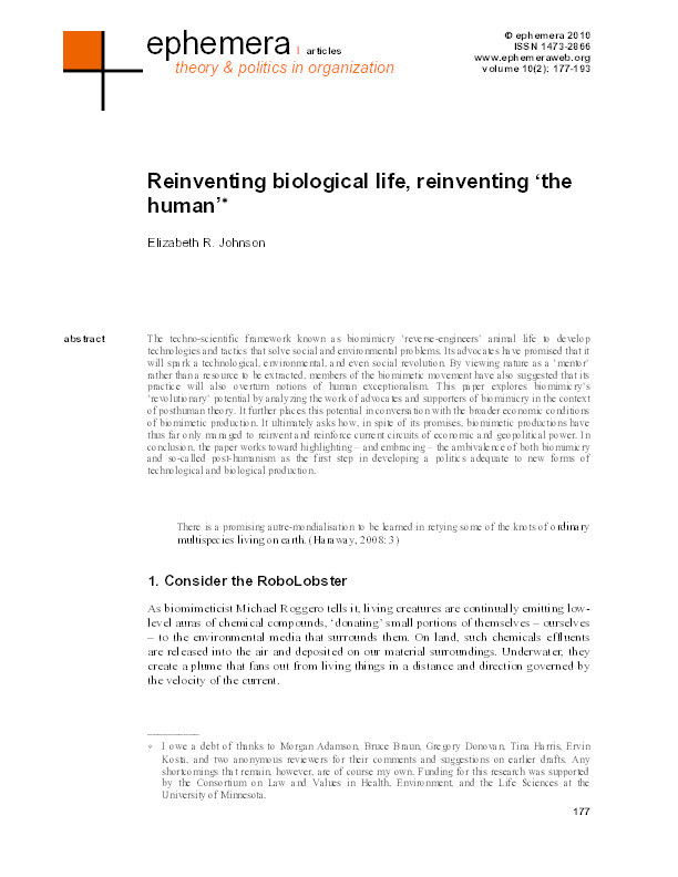 Reinventing biological life, reinventing 'the human' Thumbnail