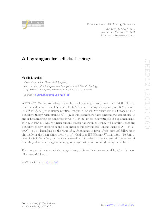 A Lagrangian for self-dual strings Thumbnail