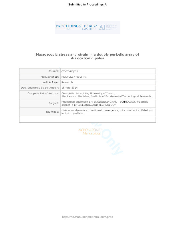 Macroscopic stress and strain in a doubly periodic array of dislocation dipoles Thumbnail