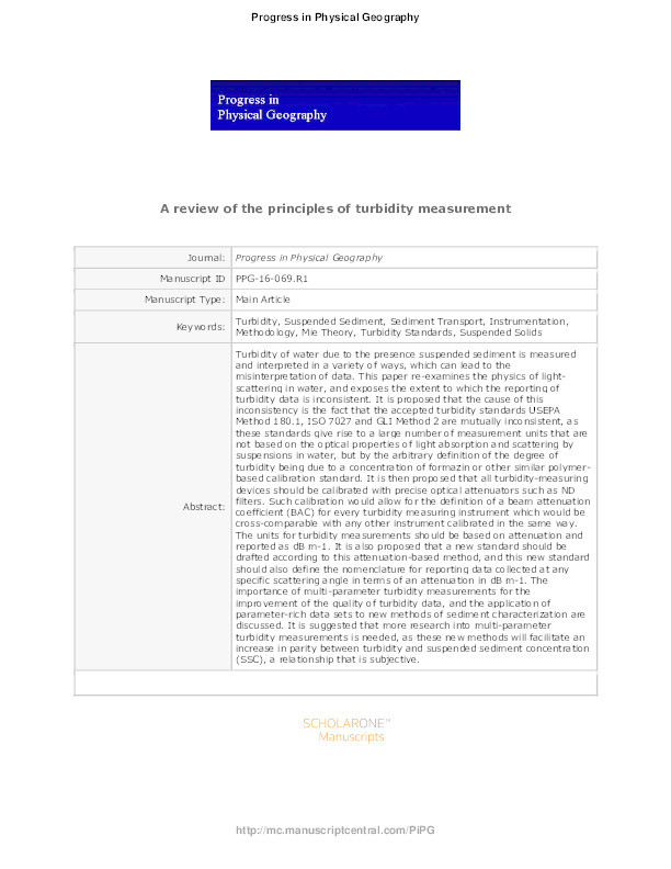 A review of the principles of turbidity measurement Thumbnail
