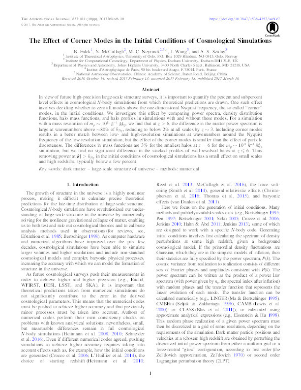 The Effect of Corner Modes in the Initial Conditions of Cosmological Simulations Thumbnail