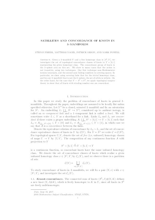 Satellites and concordance of knots in 3-manifolds Thumbnail