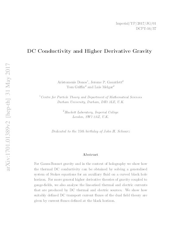 DC conductivity and higher derivative gravity Thumbnail