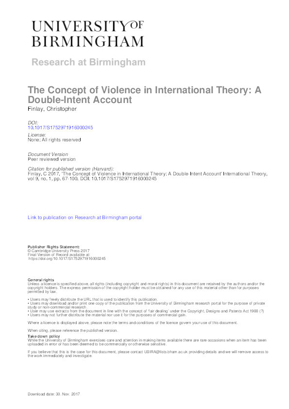 The concept of violence in international theory: a Double-Intent Account Thumbnail