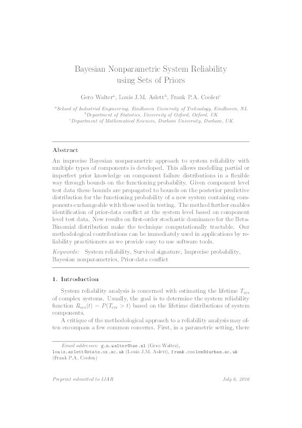 Bayesian nonparametric system reliability using sets of priors Thumbnail