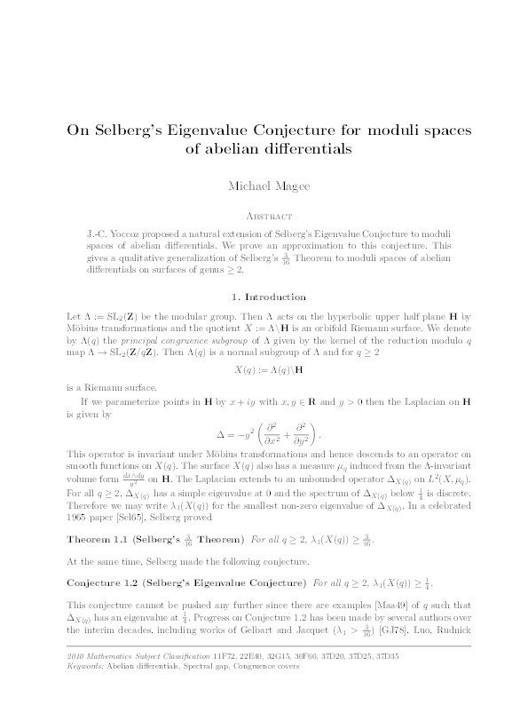 On Selberg's Eigenvalue Conjecture for moduli spaces of abelian differentials Thumbnail