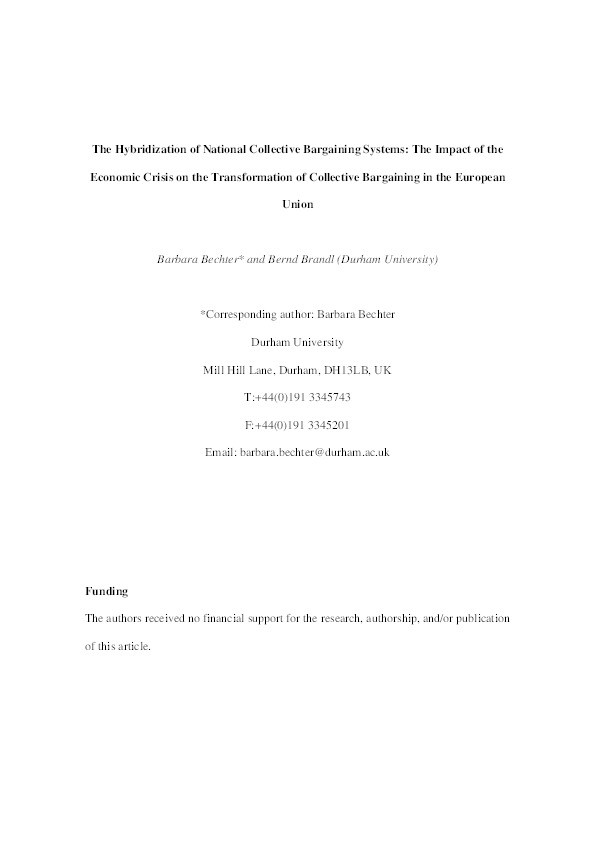 The Hybridization of National Collective Bargaining Systems: The Impact of the Economic Crisis on the Transformation of Collective Bargaining in the European Union Thumbnail