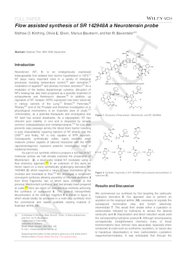 Flow-Assisted Synthesis: A Key Fragment of SR 142948A Thumbnail