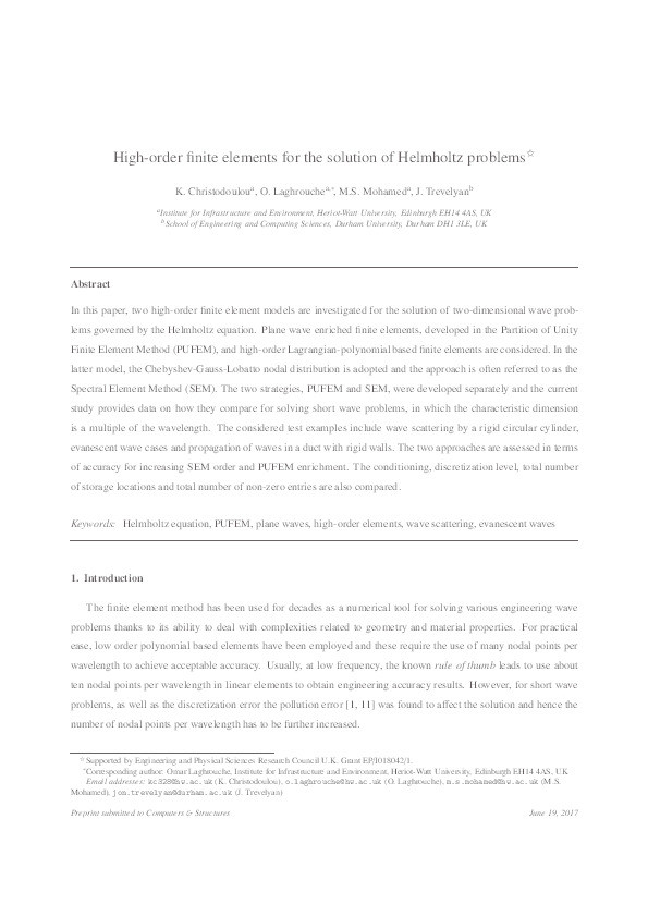 High-order finite elements for the solution of Helmholtz problems Thumbnail