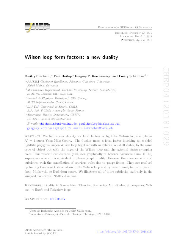 Wilson Loop Form Factors: A New Duality Thumbnail