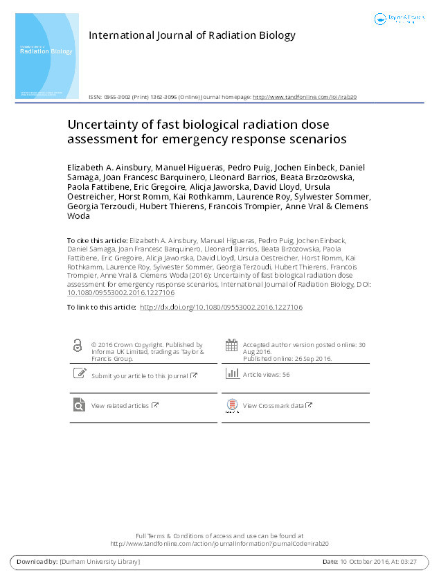 Uncertainty of fast biological radiation dose assessment for emergency response scenarios Thumbnail