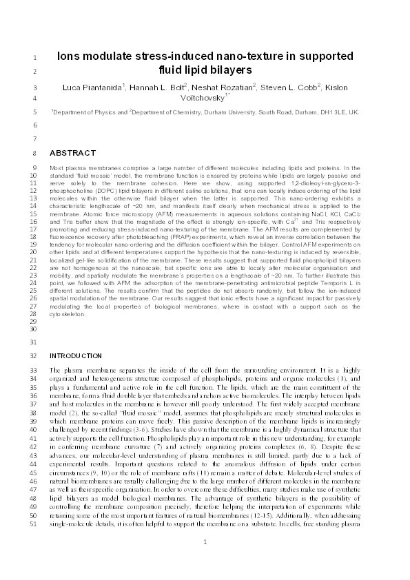 Ions modulate stress-induced nano-texture in supported fluid lipid bilayers Thumbnail