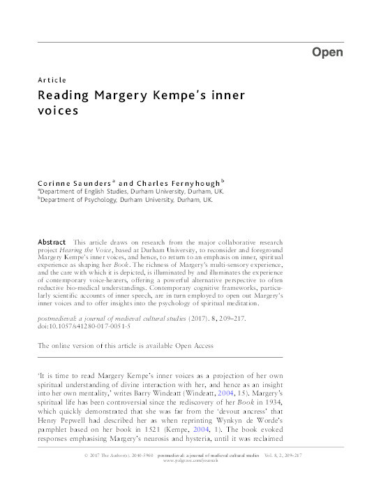 Reading Margery Kempe’s inner voices Thumbnail