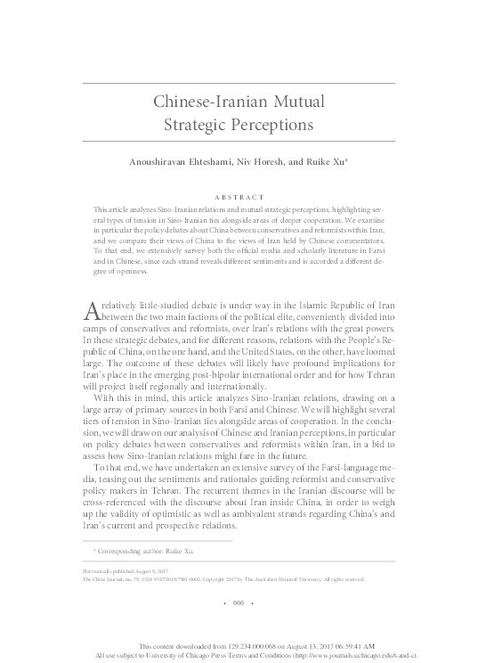 Chinese-Iranian Mutual Strategic Perceptions Thumbnail