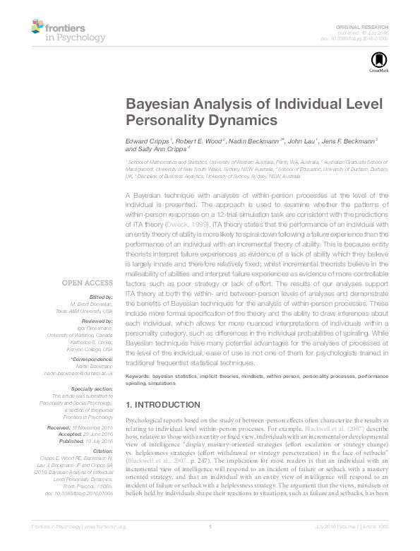 Bayesian Analysis of Individual Level Personality Dynamics Thumbnail