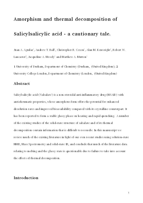 Amorphism and Thermal Decomposition of Salicylsalicylic Acid - A Cautionary Tale Thumbnail