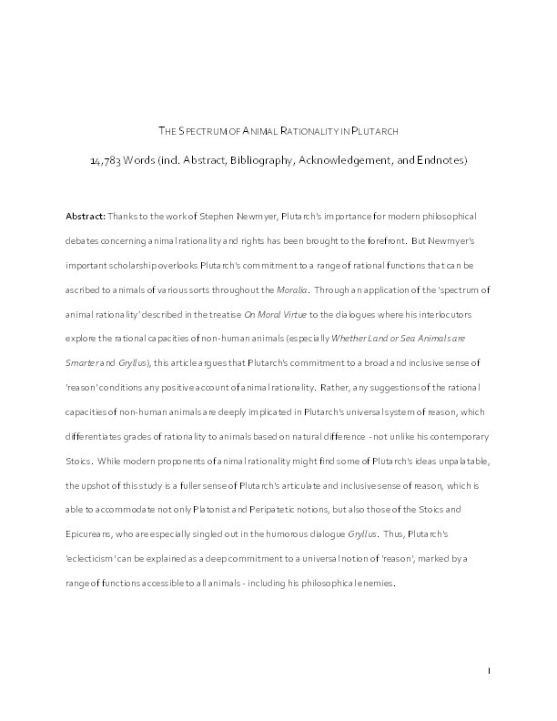 The Spectrum of Animal Rationality in Plutarch Thumbnail