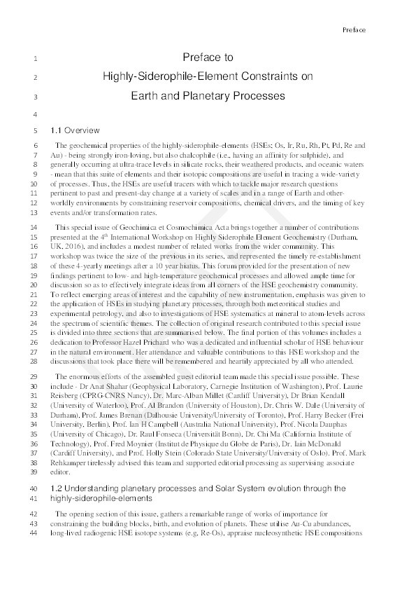 Preface to the Special Issue on Highly Siderophile Element Constraints on Earth and Planetary Processes Thumbnail
