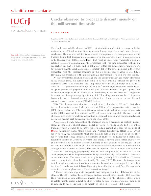 Cracks observed to propagate discontinuously on the millisecond timescale Thumbnail