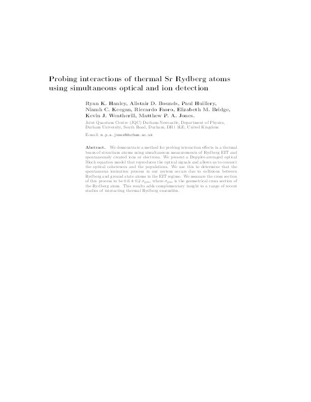 Probing interactions of thermal Sr Rydberg atoms using simultaneous optical and ion detection Thumbnail