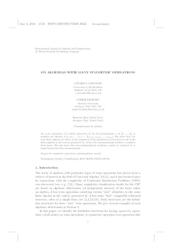 On algebras with many symmetric operations Thumbnail