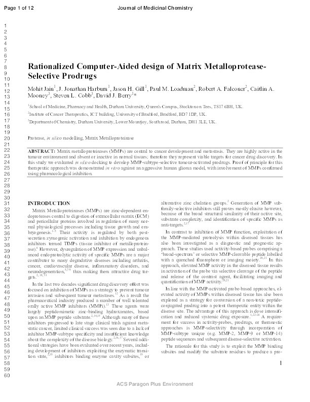 Rationalized Computer-Aided design of Matrix Metalloprotease-Selective Prodrugs Thumbnail