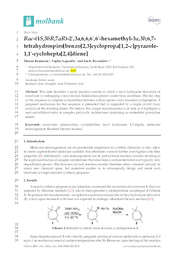 Rac-2′,3a,6,6,6′,6′-Hexamethyl-3a,3b,6,7-tetra-hydrospiro-[benzo[2,3]cyclopropa[1,2-c]pyrazole-1,1′-cyclo-hepta[2,4]diene] Thumbnail