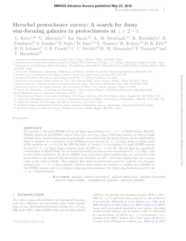 Herschel protocluster survey: a search for dusty star-forming galaxies in protoclusters at z = 2–3 Thumbnail