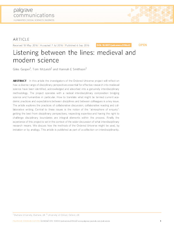 Listening Between the Lines: Medieval and Modern Science Thumbnail