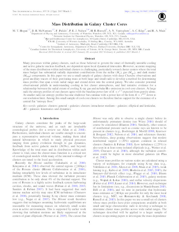 Mass Distribution in Galaxy Cluster Cores Thumbnail