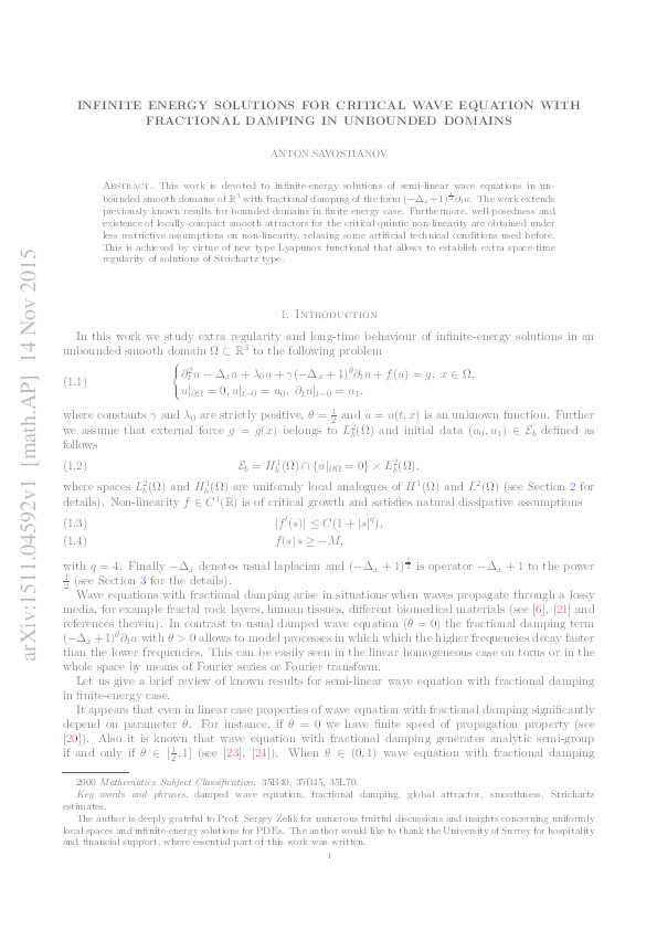 Infinite energy solutions for critical wave equation with fractional damping in unbounded domains Thumbnail