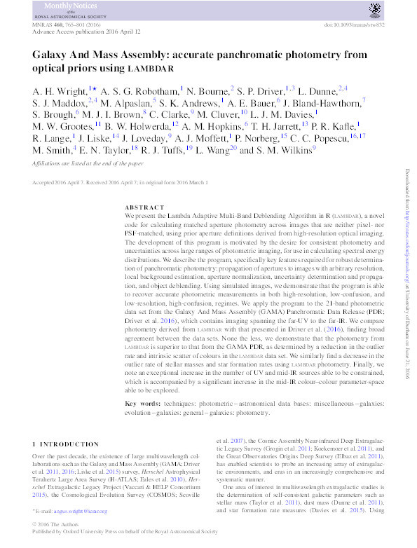 Galaxy And Mass Assembly (GAMA): Accurate Panchromatic Photometry from Optical Priors using LAMBDAR Thumbnail