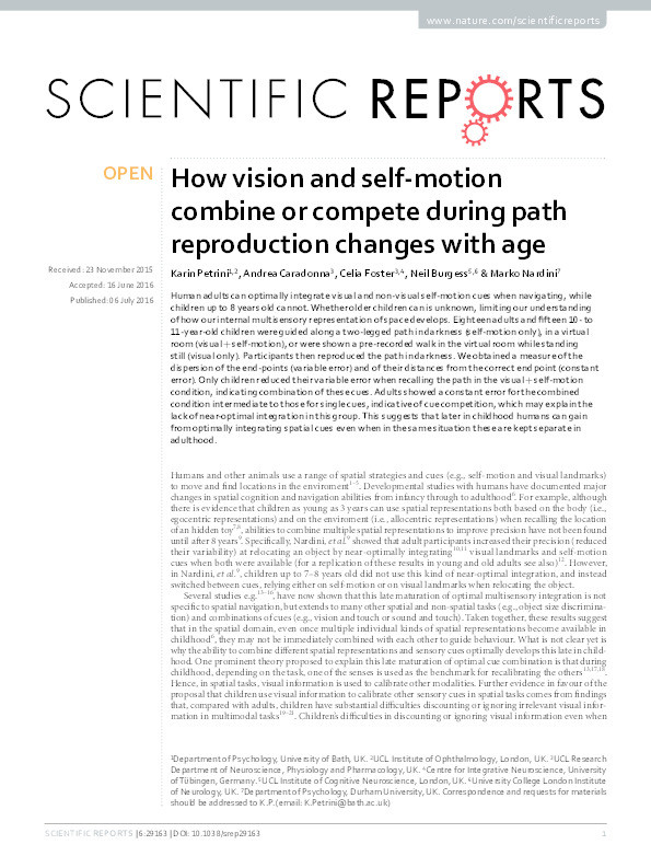 How vision and self-motion combine or compete during path reproduction changes with age Thumbnail