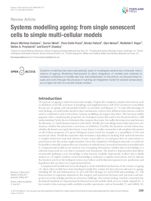 Systems modelling ageing: from single senescent cells to simple multi-cellular models Thumbnail
