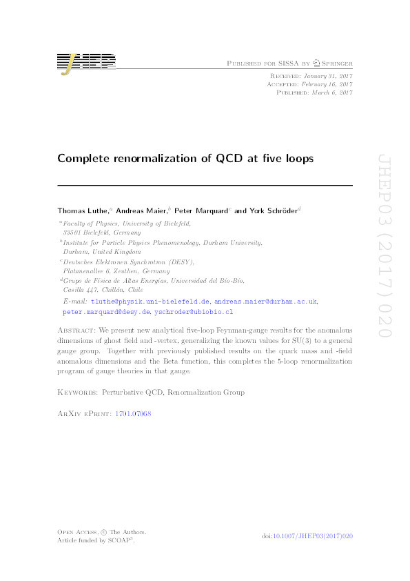 Complete renormalization of QCD at five loops Thumbnail