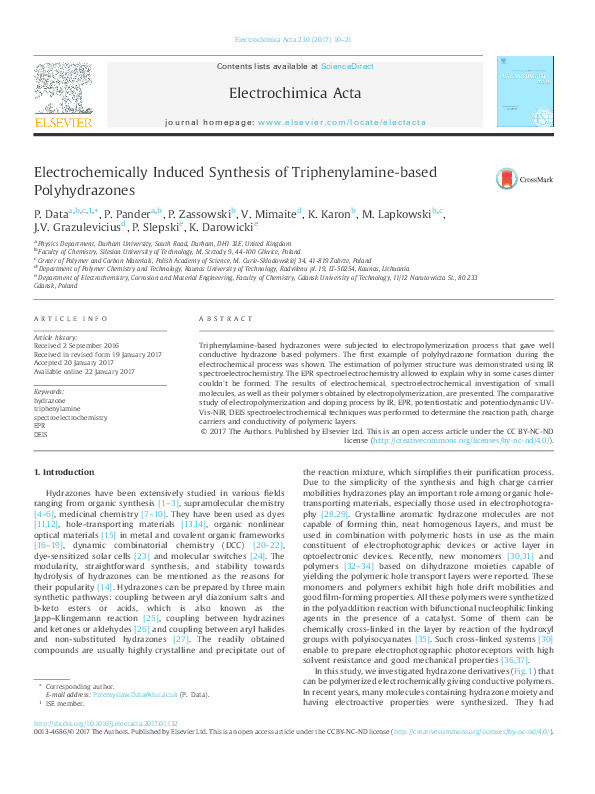 Electrochemically Induced Synthesis of Triphenylamine-based Polyhydrazones Thumbnail