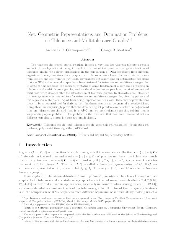 New Geometric Representations and Domination Problems on Tolerance and Multitolerance Graphs Thumbnail