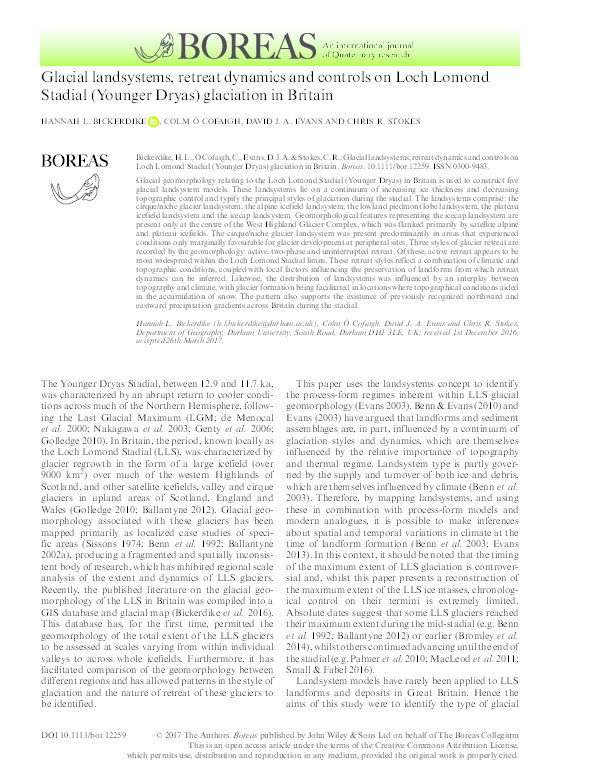 Glacial landsystems, retreat dynamics and controls on Loch Lomond Stadial (Younger Dryas) glaciation in Britain Thumbnail