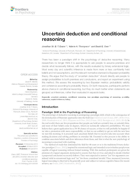Uncertain deduction and conditional reasoning Thumbnail