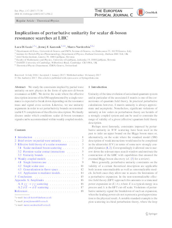 Implications of perturbative unitarity for scalar di-boson resonance searches at LHC Thumbnail