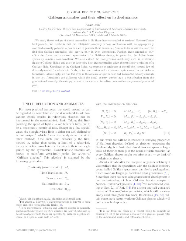 Galilean Anomalies and Their Effect on Hydrodynamics Thumbnail