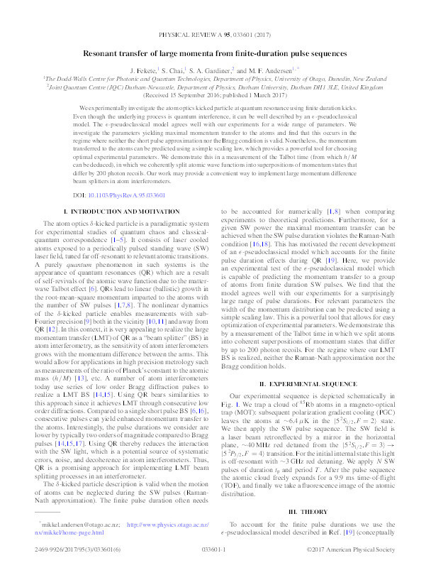 Resonant transfer of large momenta from finite-duration pulse sequences Thumbnail