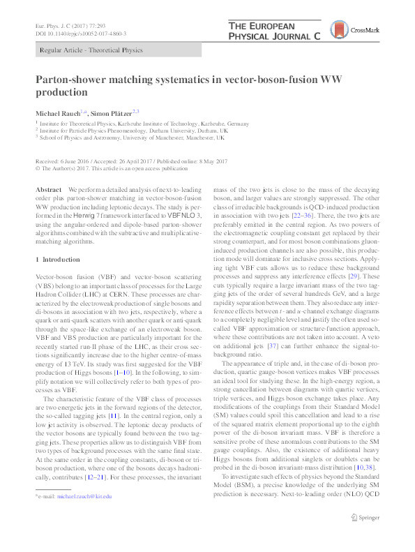 Parton-shower matching systematics in vector-boson-fusion WW production Thumbnail