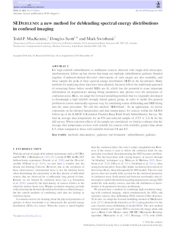 SEDEBLEND: a new method for deblending spectral energy distributions in confused imaging Thumbnail