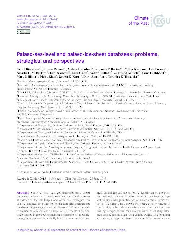 Palaeo sea-level and ice-sheet databases: problems, strategies and perspectives Thumbnail