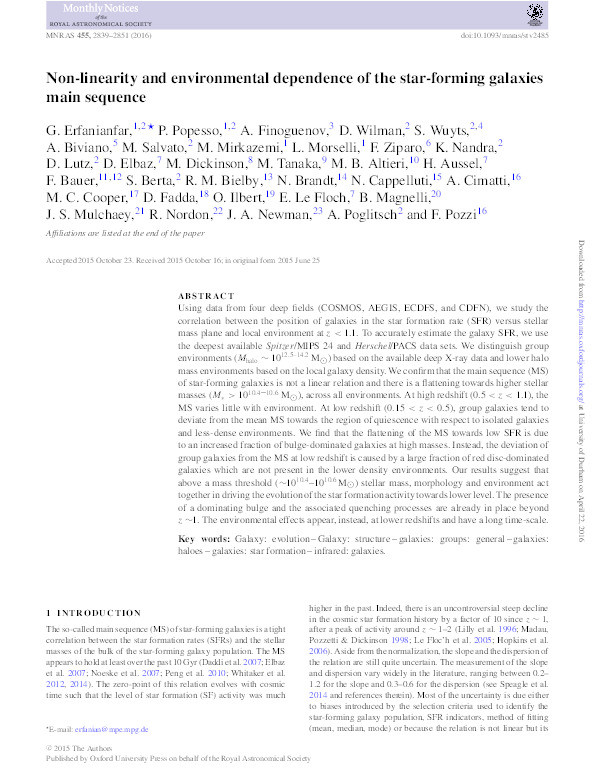 Non-linearity and environmental dependence of the star-forming galaxies main sequence Thumbnail