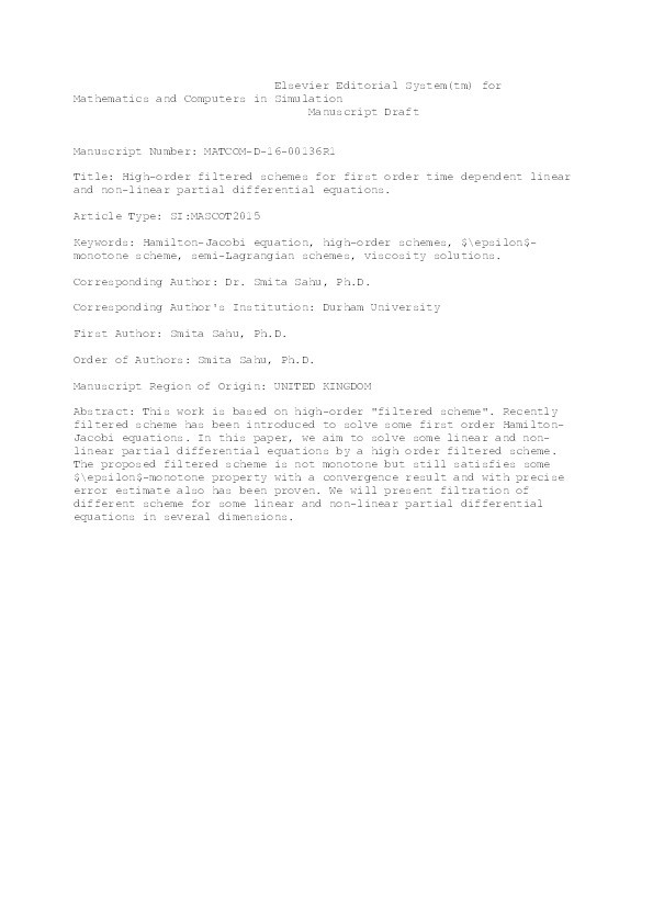 High-order filtered schemes for first order time dependent linear and non-linear partial differential equations Thumbnail