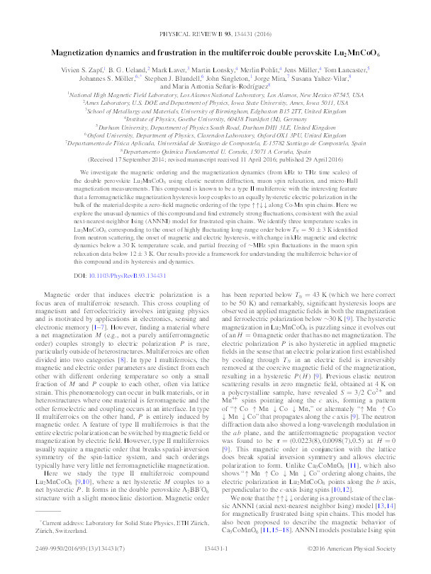 Magnetization dynamics and frustration in the multiferroic double perovskite Lu2MnCoO6 Thumbnail