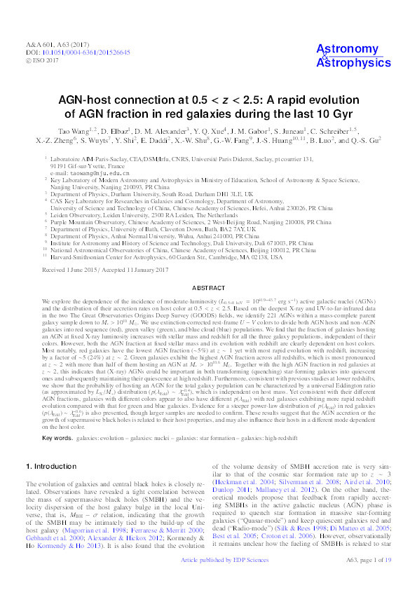 AGN-host connection at 0.5 < z < 2.5: A rapid evolution of AGN fraction in red galaxies during the last 10 Gyr Thumbnail